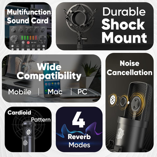 DIGIMORE Condenser Mic for Singing with V8 Sound Card | Condenser Microphone Kit | Voice Changer | Studio Recording Equipments Full Set, Voice Recorder Mic, Karaoke, Gaming, Podcast & Lecture (D-430)