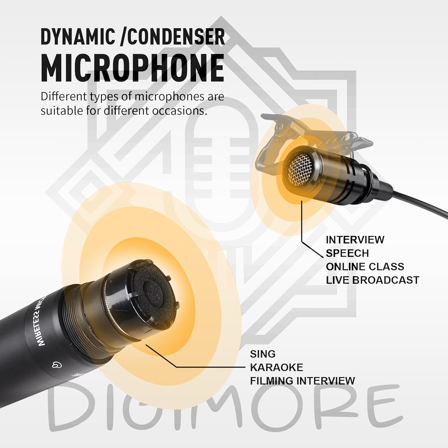 DIGIMORE UHF Wireless Lapel Microphone for Camera & Smartphones | 30 Channels | 324ft Range | Cardioid Pickup | for Interviews, Vlogging, Singing & Events (D-343 L)
