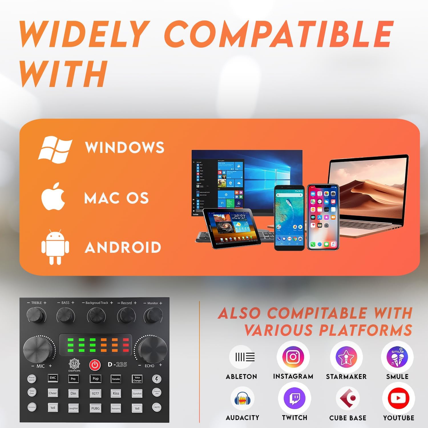 DIGIMORE Condenser Mic for Singing with V8 Sound Card | Condenser Microphone Kit | Voice Changer | Studio Recording Equipments Full Set, Voice Recorder Mic, Karaoke, Gaming, Podcast & Lecture (D-430)