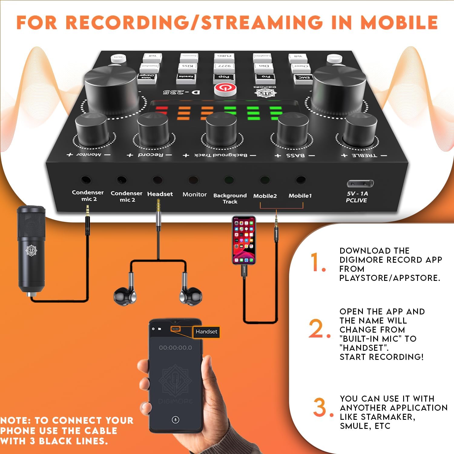 DIGIMORE Condenser Mic for Singing with V8 Sound Card | Condenser Microphone Kit | Voice Changer | Studio Recording Equipments Full Set, Voice Recorder Mic, Karaoke, Gaming, Podcast & Lecture (D-430)