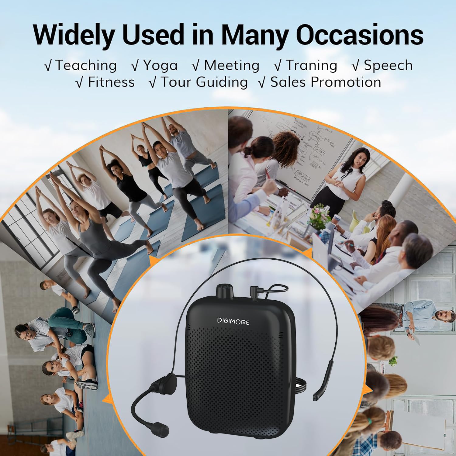 DIGIMORE Voice Amplifier for Teachers with Bluetooth | 10 Hrs Battery | Wired Headset Mic with 10W Speaker for Tour Guides, Yoga, Classroom Teaching Aid for Schools & Colleges (D-1200)