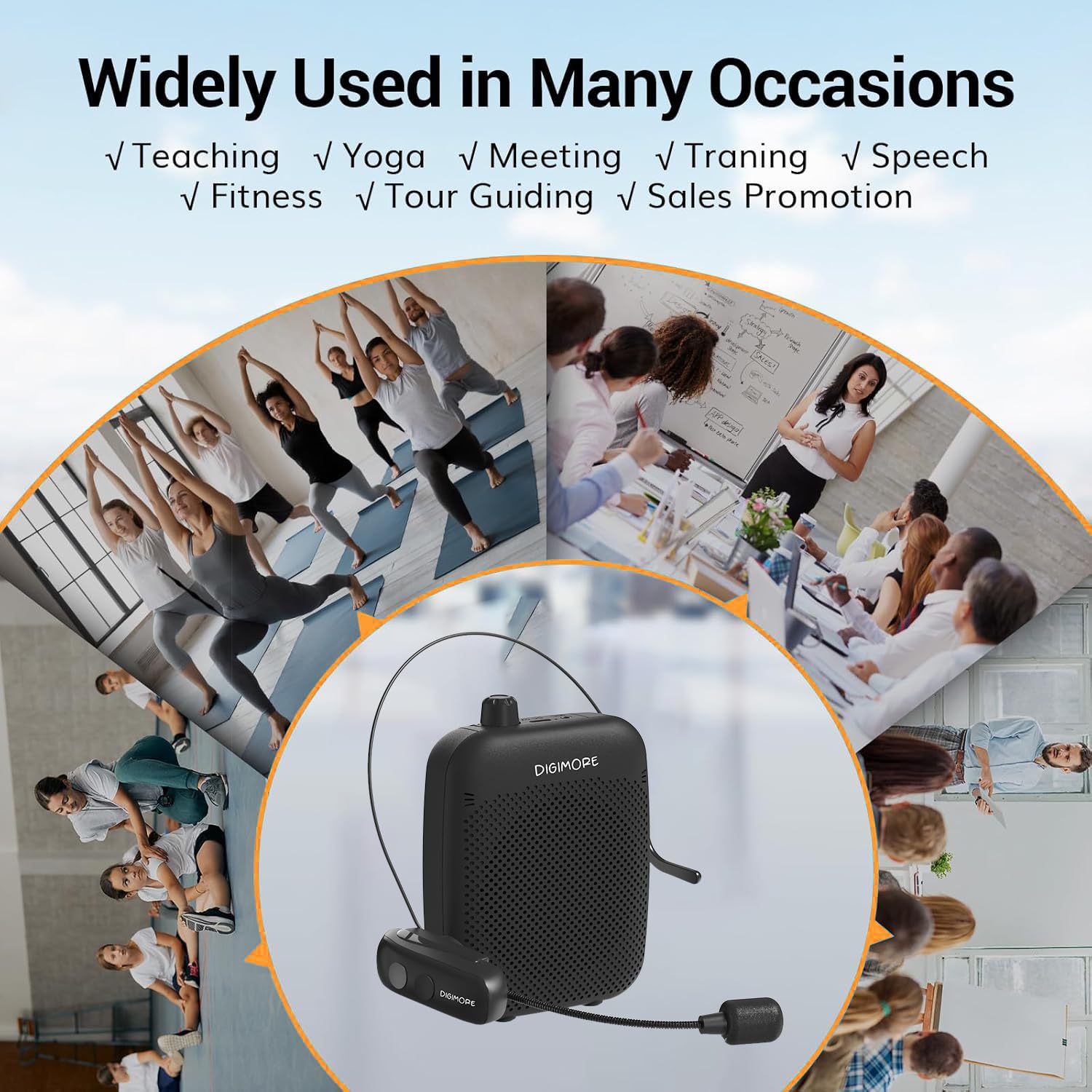 DIGIMORE Wireless Voice Amplifier for Teachers with Bluetooth | 10-Hr Battery | 10W Speaker | Wireless Headset Mic for Tour Guides, Teaching Mic, Factory Visits & PA System (D-1200 WL)