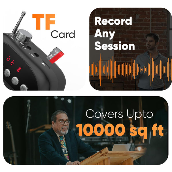 DIGIMORE Wireless Portable Voice Amplifier | 10W Speaker w Head Mic | BT 5.0, USB MP3, FM, TF Card & Recording Feature | 10Hrs Battery | for Tour Guides, Yoga, Fitness Instructors, Colleges (D-1230)