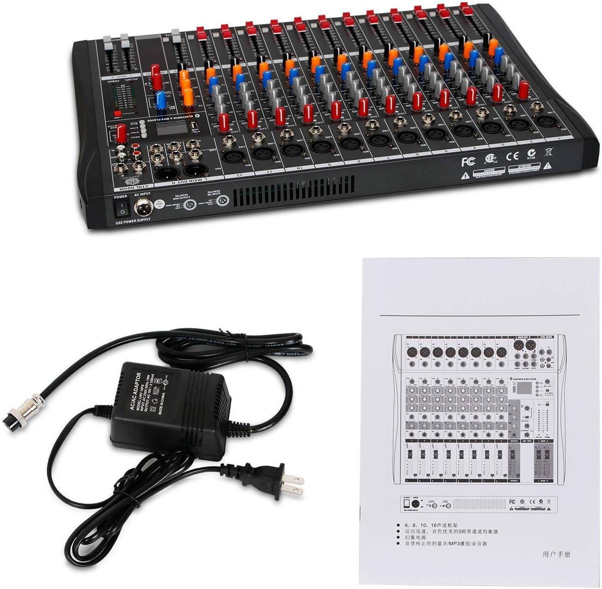DIGIMORE Professional 12 Channel Mixer | 12 XLR + 6.35MM Inputs | USB MP3 & BT Support | 48V Phantom Power | 5-Band Eq | Delay & Repeat FX|Stereo Output| Stereo Control Room, Headphone, Aux, EFF D-285