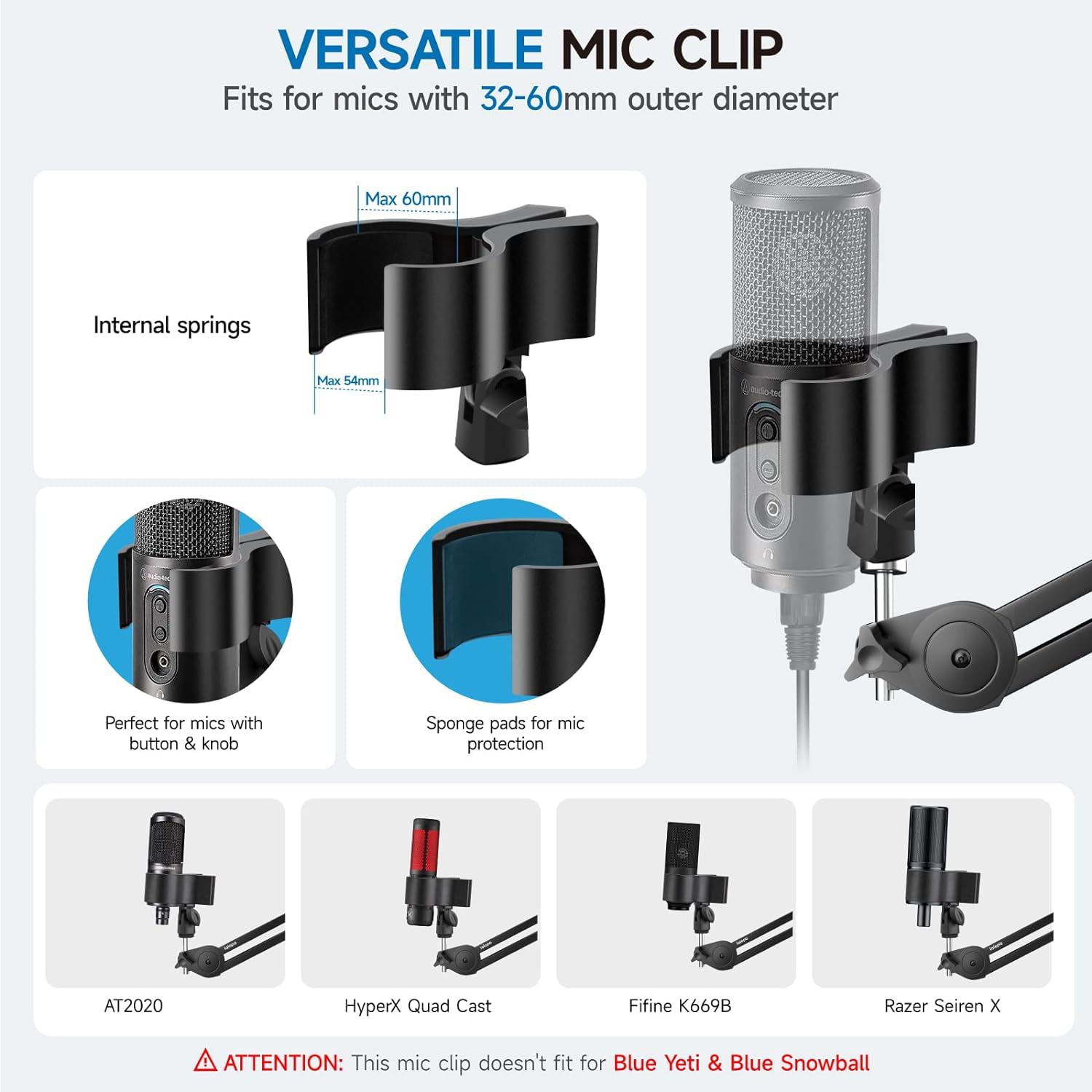 DIGIMORE Heavy Duty Microphone Stand - Adjustable Scissor Boom Arm With Suspension Holder and Mic Clip for Blue Yeti Snowball and Nano Dynamic & Condenser Mics (D-120)