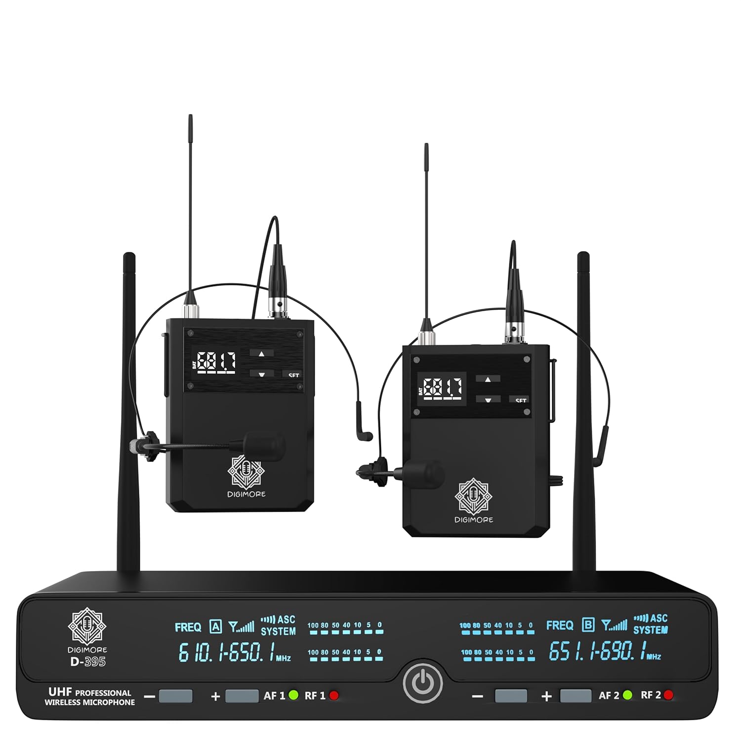 DIGIMORE UHF Wireless Microphone System | 72 Channels | 350 ft Range | 2X Lavelier Mic | Metal Body | PA System, DJ, Stage, Church, Karaoke, Speech, Singing (D-395 LL)