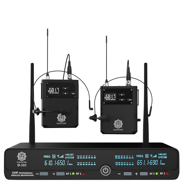 DIGIMORE UHF Wireless Microphone System | 72 Channels | 350 ft Range | 2X Lavelier Mic | Metal Body | PA System, DJ, Stage, Church, Karaoke, Speech, Singing (D-395 LL)