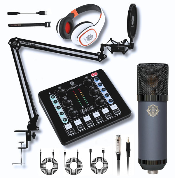 DIGIMORE Condenser Microphone Kit with Studio Headphones, Live Sound Card, Boom Arm Stand, Shock Mount and Pop Filter Ideal for Recording, Starmaker Singing, Live Streaming and Podcast Setup (D-440)