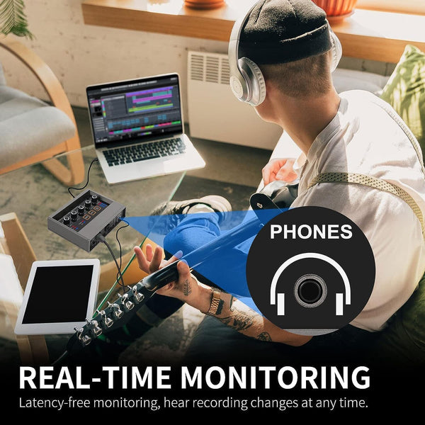 DIGIMORE 2 Channel Audio Interface For Recording Studio | Sound Card With 48KHz/16Bit USB-C, Built-in Monitor Jack, DSP Effect, 48V Phantom Power Use for Singing, Streaming, Podcasting (D-920)