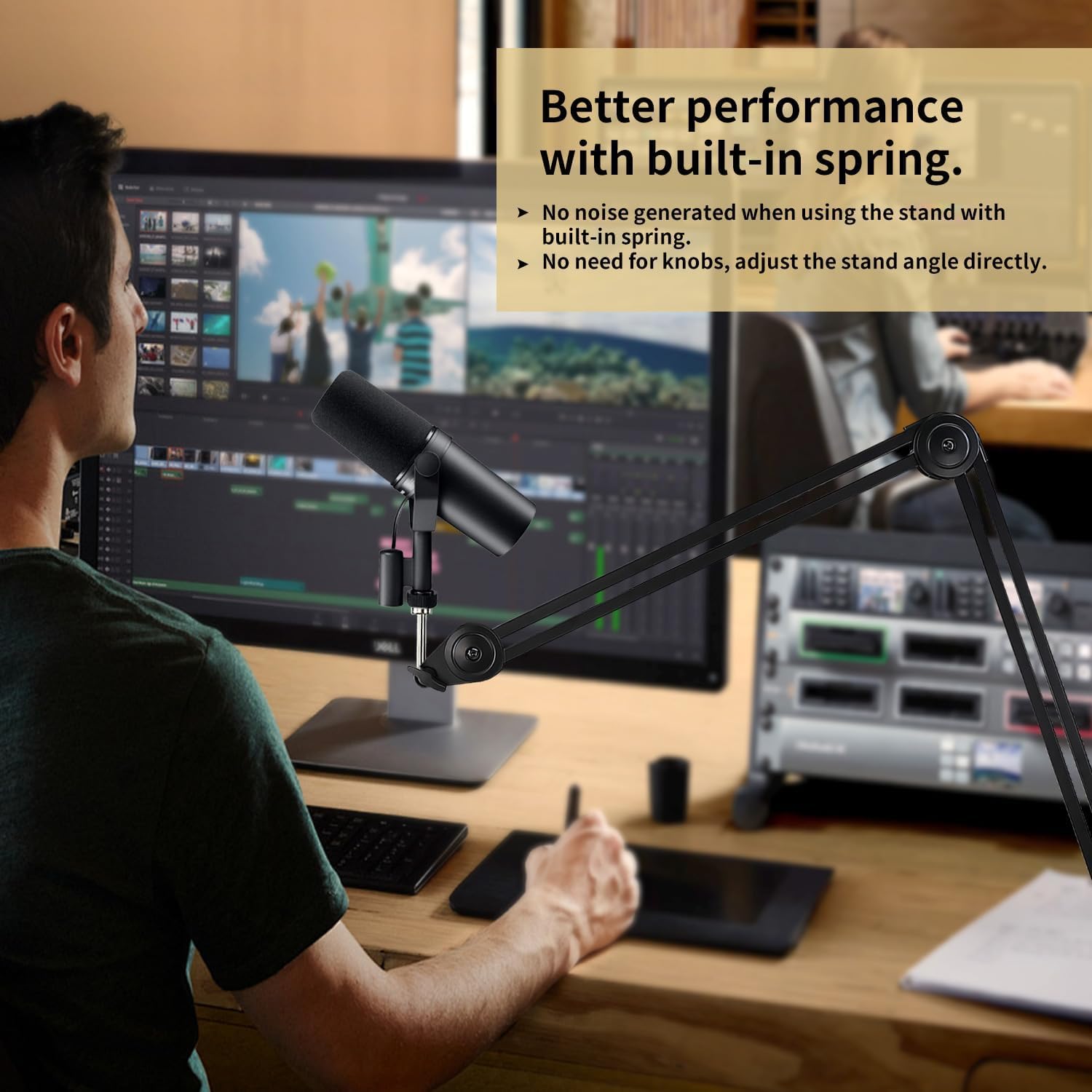 DIGIMORE Heavy Duty Microphone Stand - Adjustable Scissor Boom Arm With Suspension Holder and Mic Clip for Blue Yeti Snowball and Nano Dynamic & Condenser Mics (D-120)