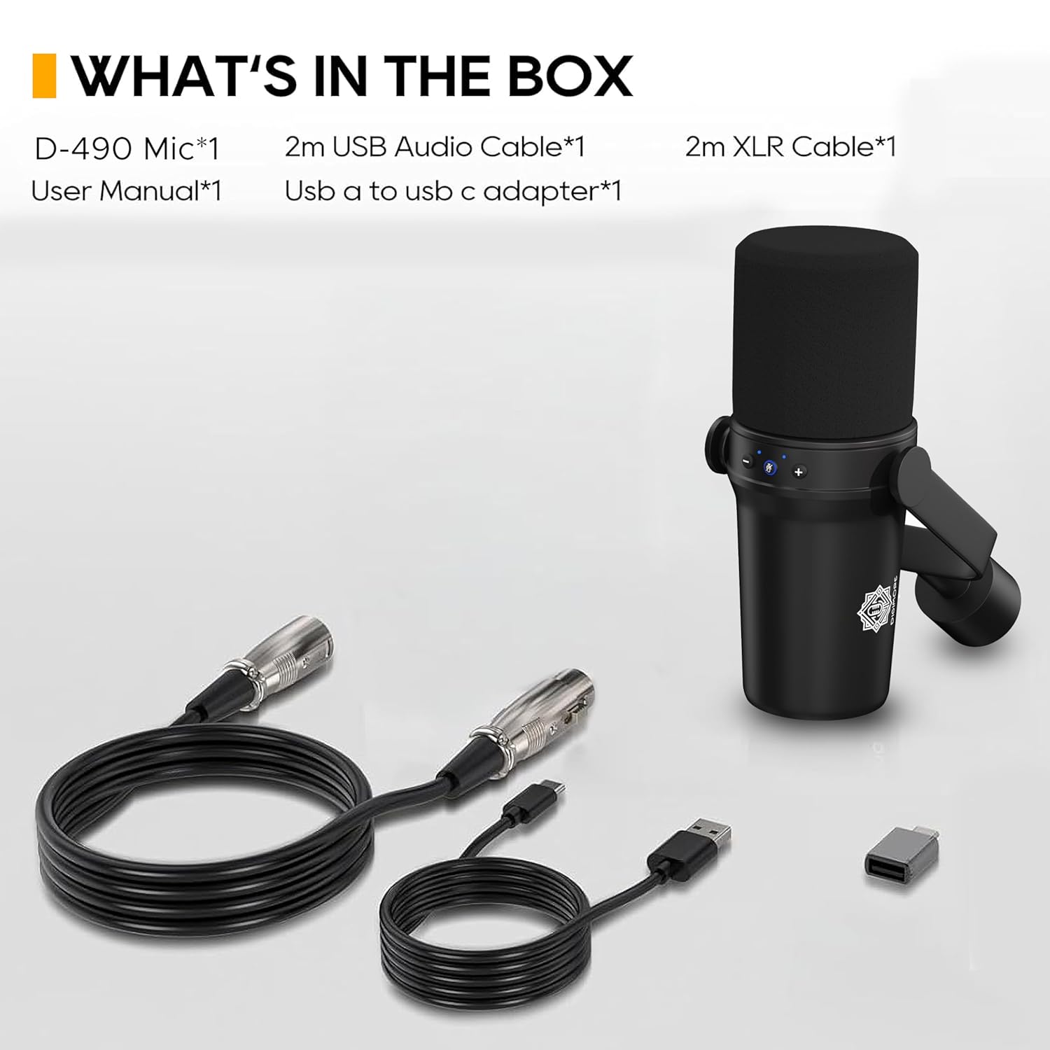 DIGIMORE Dynamic Podcast Microphone | USB/XLR Microphone kit for Streaming & Gaming | 24-Bit/192kHz Chip | Built-in Headphone Output | Mute Button, Gain Button (D-490)