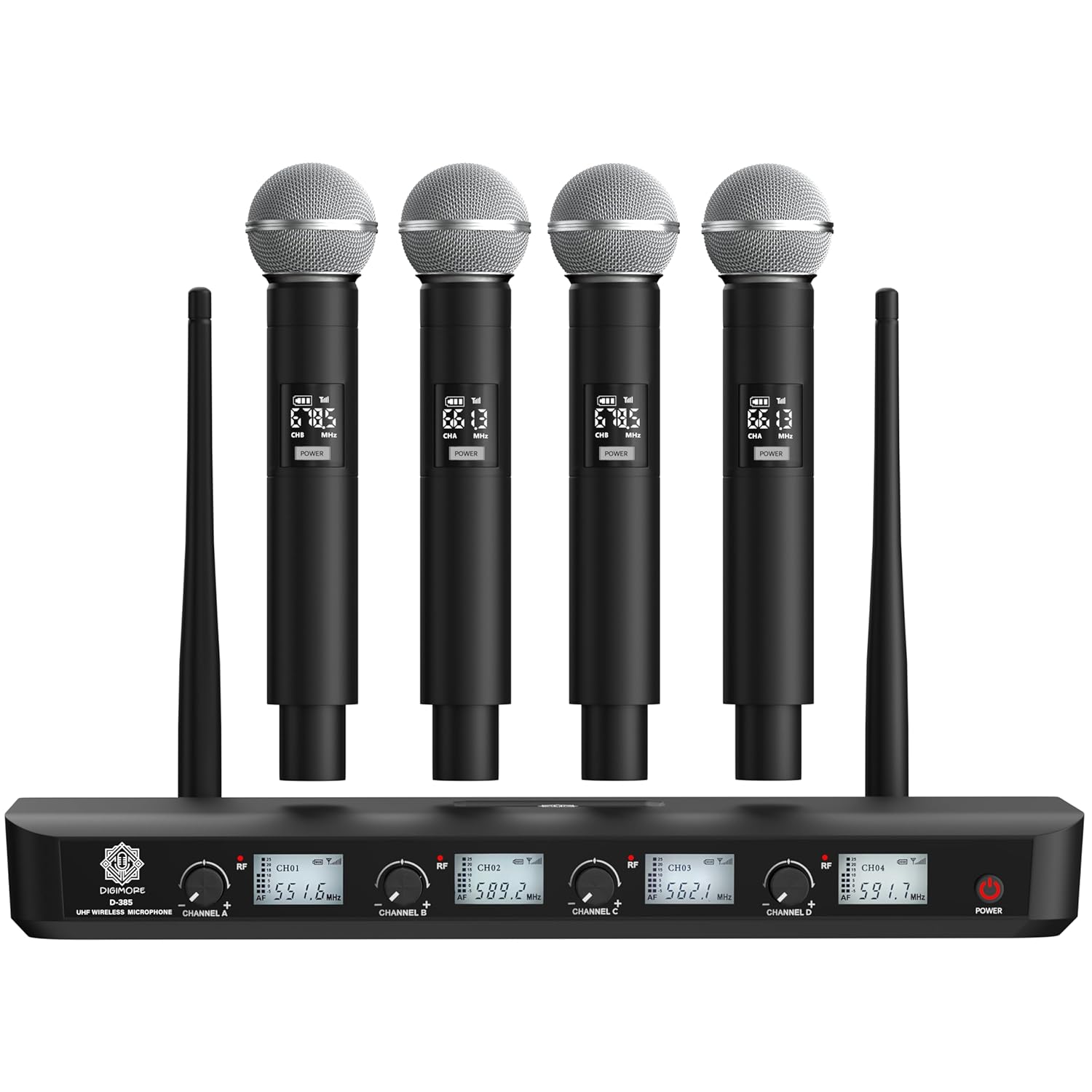 DIGIMORE 4 UHF Wireless Microphone System |197ft Range | Cardioid Pickup | 8Hrs Battery Life | XLR Balanced Outs | Perfect for Stage, Public Speaking, Events & Live Shows (D-385)
