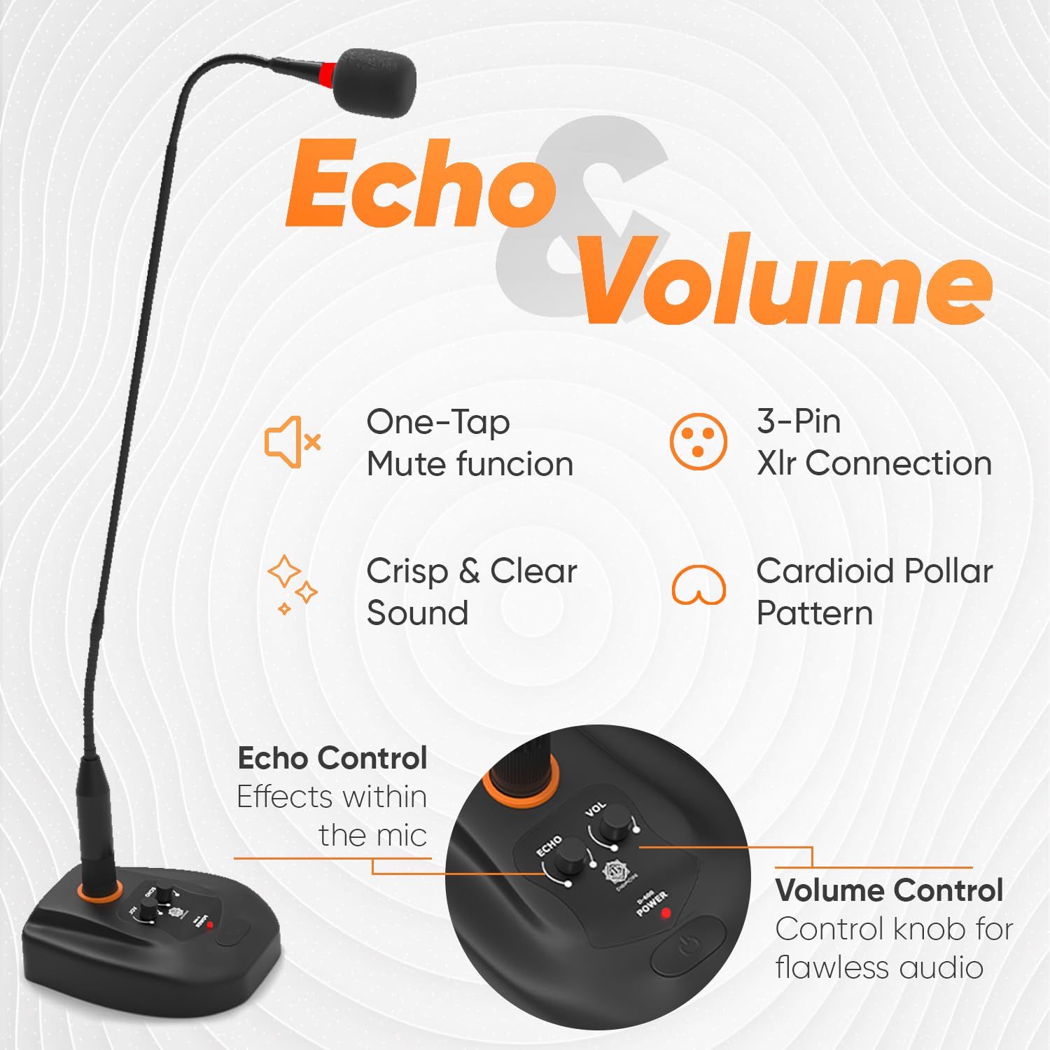 DIGIMORE 24" Desktop Podium Gooseneck Condenser Microphone | XLR Input, ON/Off Switch | Ideal for Meetings, Video Conferences, Streaming, Lectures (D-660)