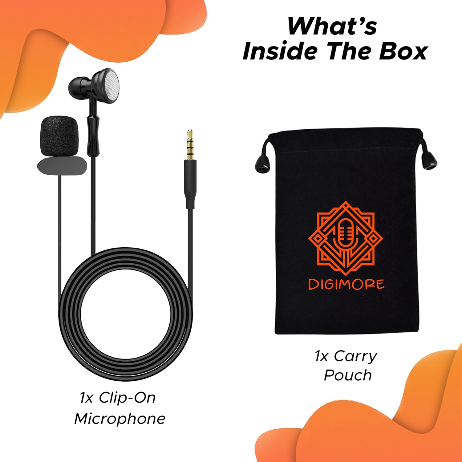 DIGIMORE Lavalier Microphone | Omnidirectional Clip-On Mic | Noise-Reduction Chip | Two-Way Headset | for Recording, Streaming & Online Meetings (D-470 3.5mm)