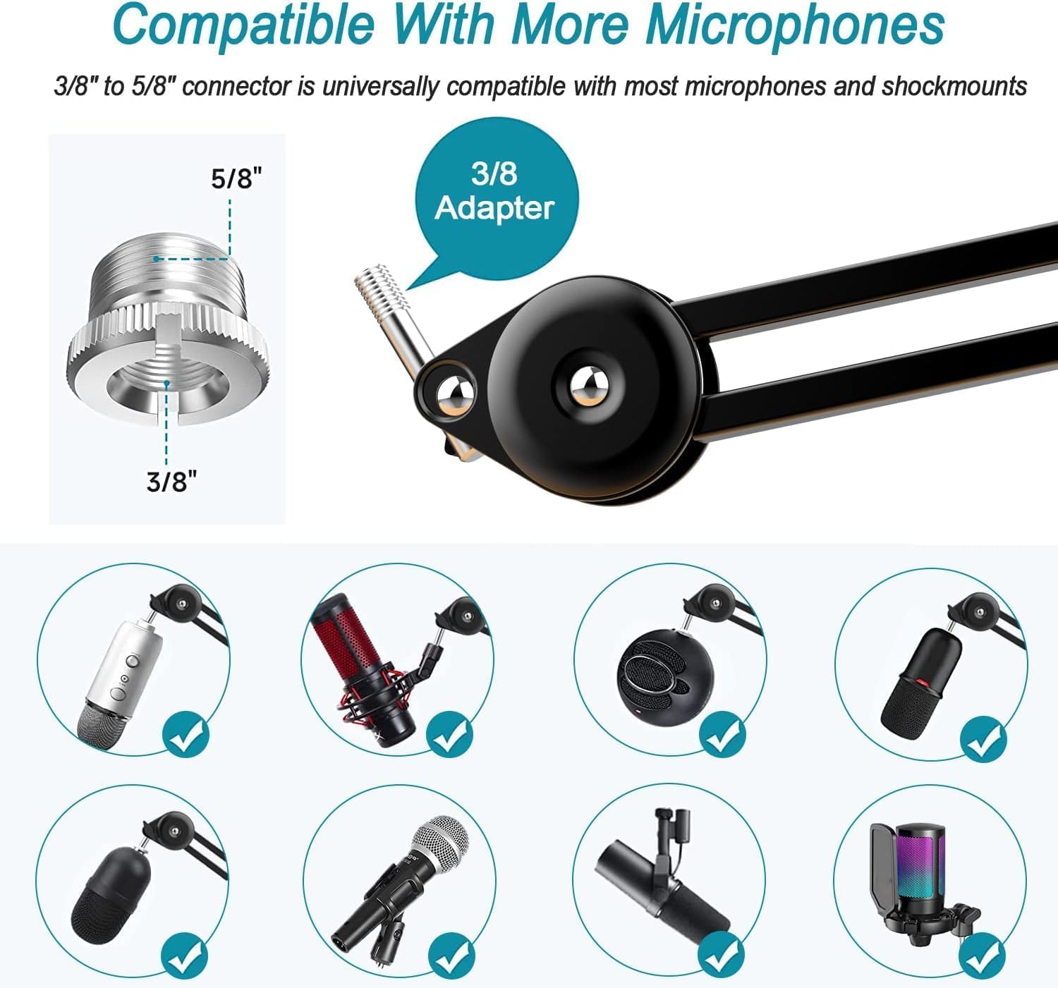 DIGIMORE Heavy Duty Microphone Stand - Adjustable Scissor Boom Arm With Suspension Holder and Mic Clip for Blue Yeti Snowball and Nano Dynamic & Condenser Mics (D-120)