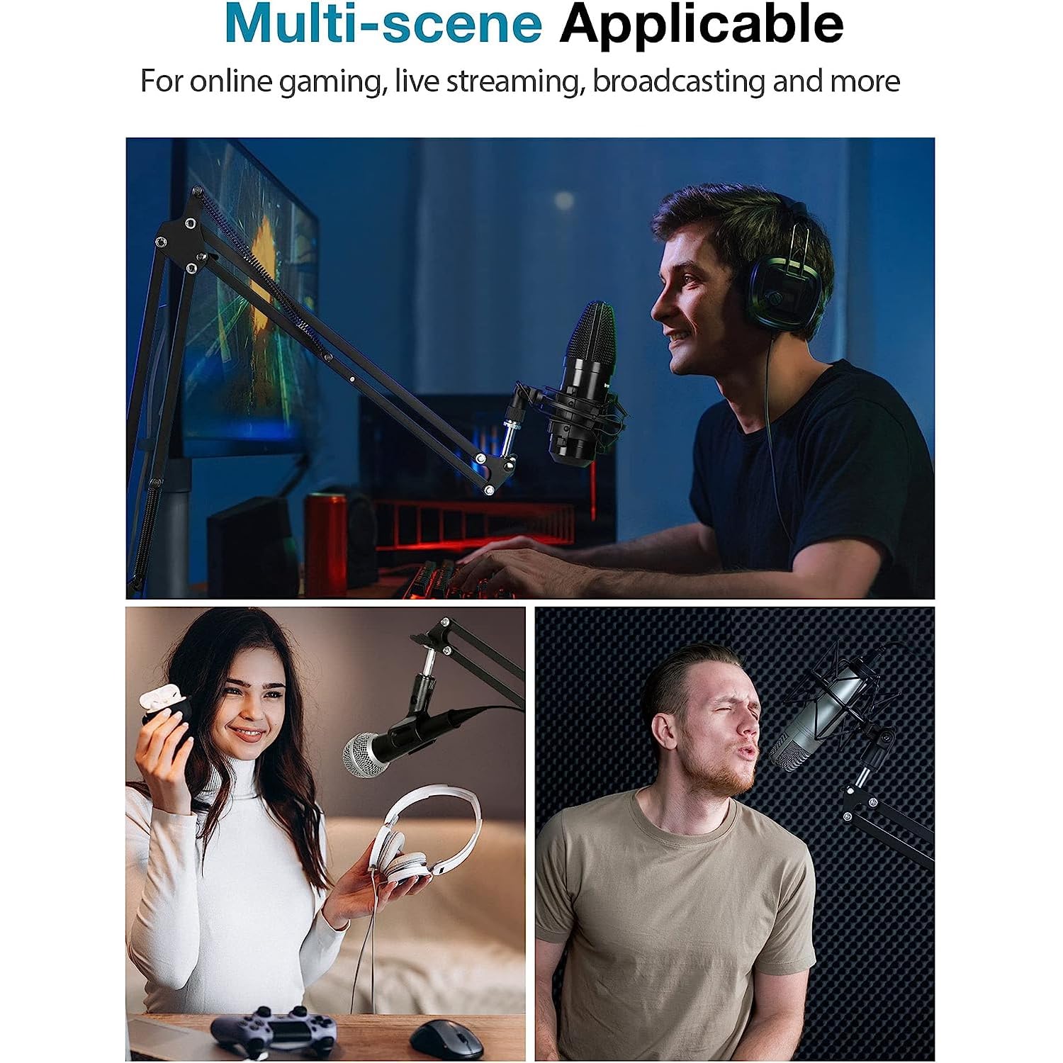 DIGIMORE D-110 Microphone Arm Stand, Adjustable Suspension Boom Scissor Mic Stand | Mic Clip | Upgraded Heavy Duty Clamp for Hyperx, Blue Yeti, Rode, Elgato