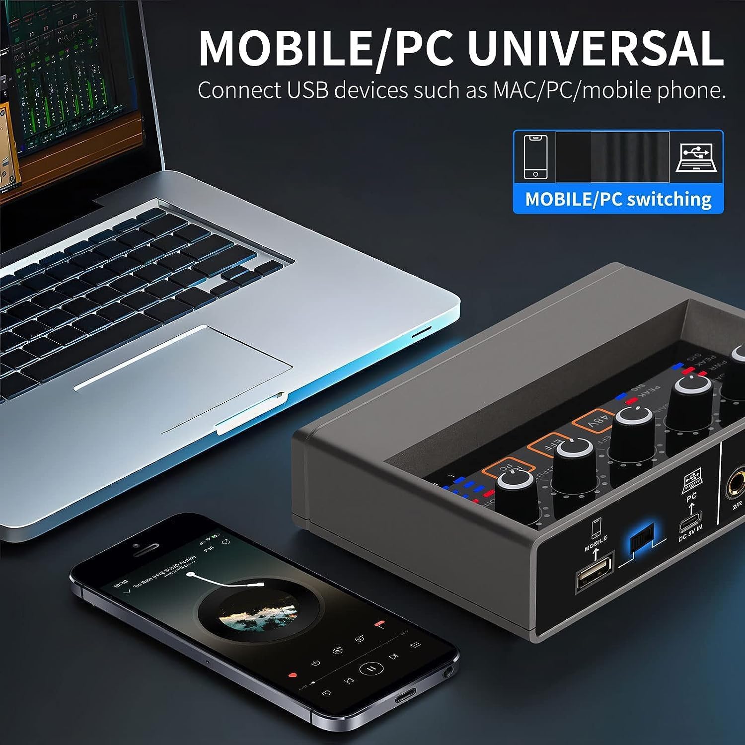 DIGIMORE 2 Channel Audio Interface For Recording Studio | Sound Card With 48KHz/16Bit USB-C, Built-in Monitor Jack, DSP Effect, 48V Phantom Power Use for Singing, Streaming, Podcasting (D-920)