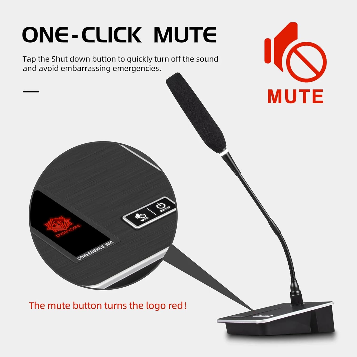 DIGIMORE Wired Gooseneck Microphone System with 1-Touch Mute | 24″ Adjustable Desktop Mic | Cardioid Pickup | XLR Output – Ideal for Meetings, Lectures & Public Speaking (D‑670)