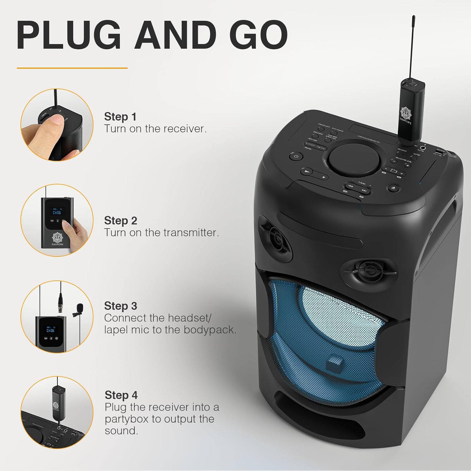 DIGIMORE UHF Wireless Headset Mic | 3-Pin Mini XLR Mic | 5Hrs Battery | 160Ft Range | <5ms Latency | 5 Changeable Channels | Heavy Metal & Glass Body | Ideal for Fitness, Churches, Classrooms (D-345S)
