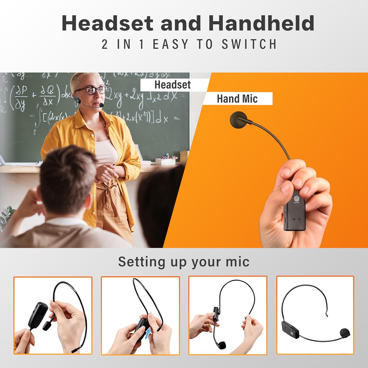 DIGIMORE Wireless Microphone System 2.4G Wireless Headset Mic Ideal for Speakers, Voice Amplifier, PA System, Teachers, Tour Guides, Fitness Instructors, Meetings and Many More (D-342)