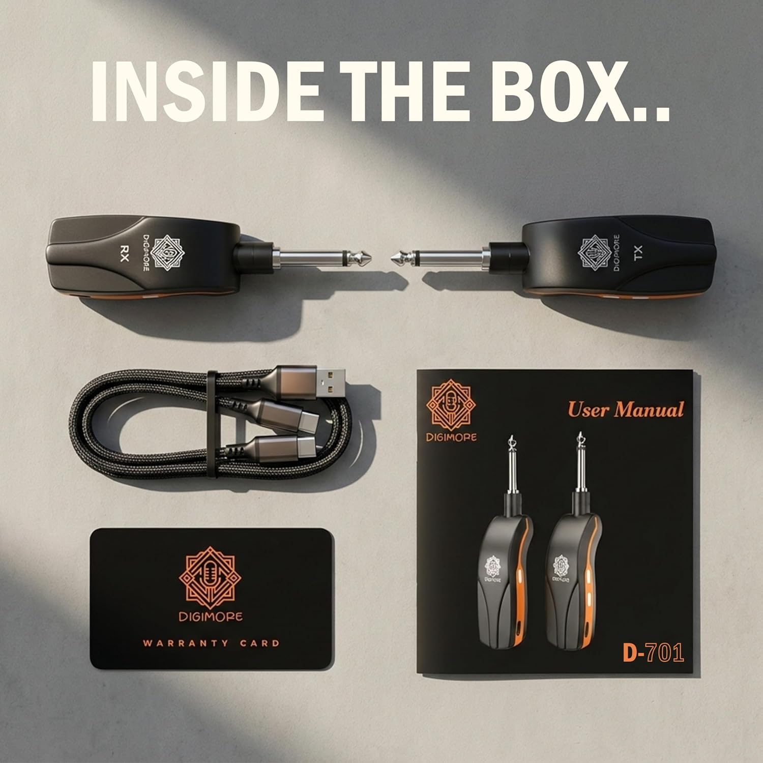 DIGIMORE UHF Wireless Guitar System | 5Hrs Playback | <5ms Latency | 100ft Range | 180° Rotatable Plug | 20Hz - 20KHz Frequency Response | Compatible with Amplifiers, Mixers & Guitar Amps (D-701)