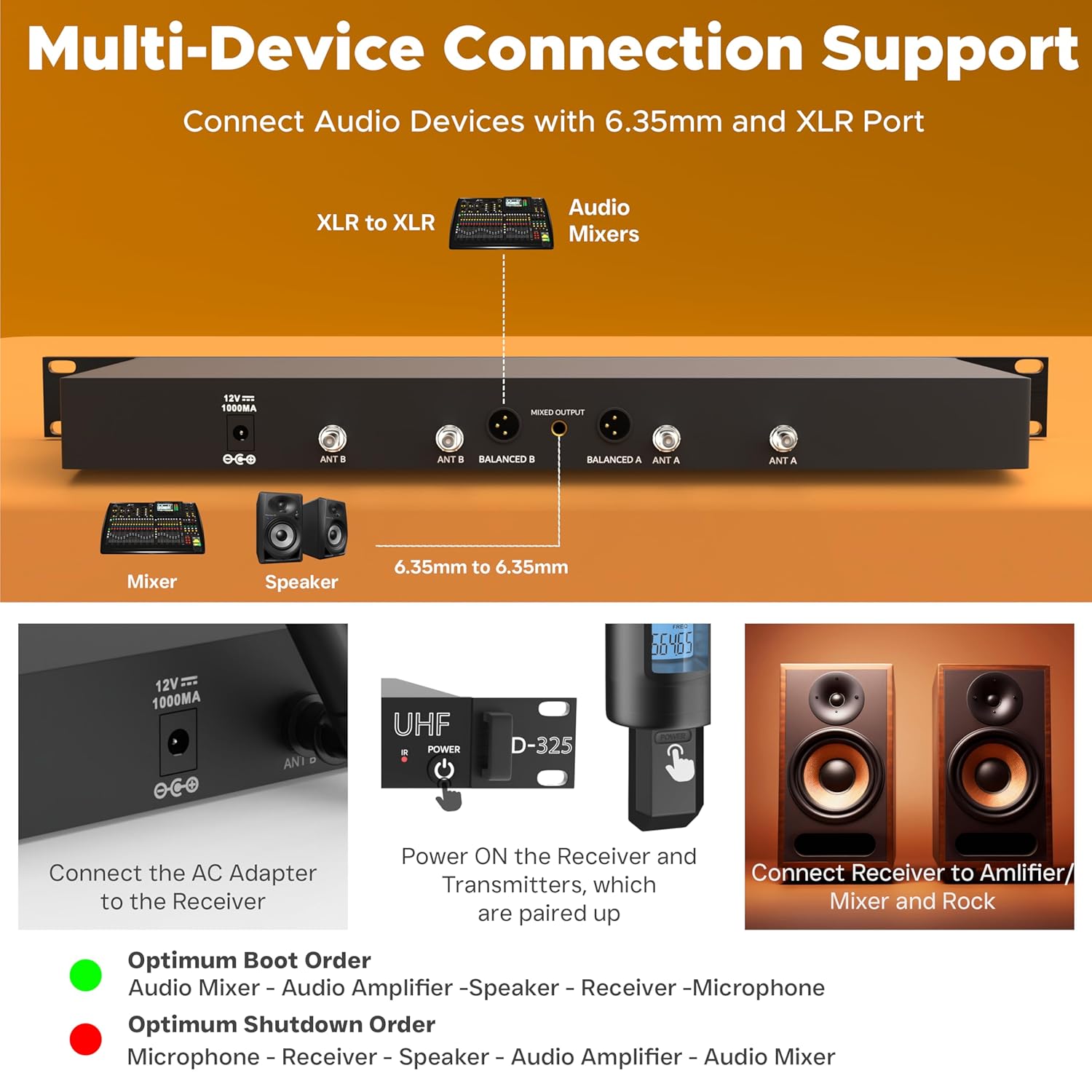 DIGIMORE UHF Wireless Microphone System with True Diversity | 200 Channels | 750ft Range | Metal Body with Flight Case | DSP Frequency Lock | Stage, PA, Karaoke, Public Speaking, Church (D-325)