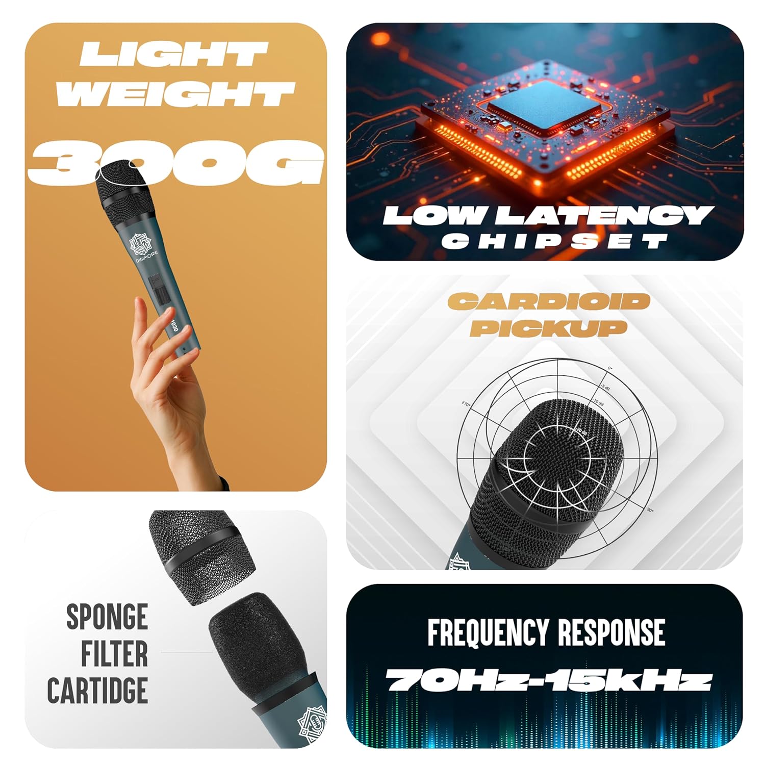 DIGIMORE Professional XLR Dynamic Microphone | Cardioid Pickup | for Vocals, Professional Studio & Live Performance (D-1030)