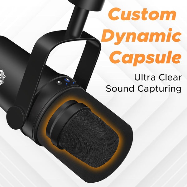 DIGIMORE Dynamic Podcast Microphone | USB/XLR Microphone kit for Streaming & Gaming | 24-Bit/192kHz Chip | Built-in Headphone Output | Mute Button, Gain Button (D-490)