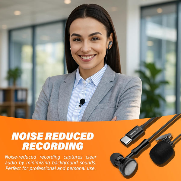 DIGIMORE Lavalier Microphone | Omnidirectional Clip-On Mic | Noise Reduction | Two-Way Audio | for Recording, Streaming & Online Meetings (D-470 Type-C)
