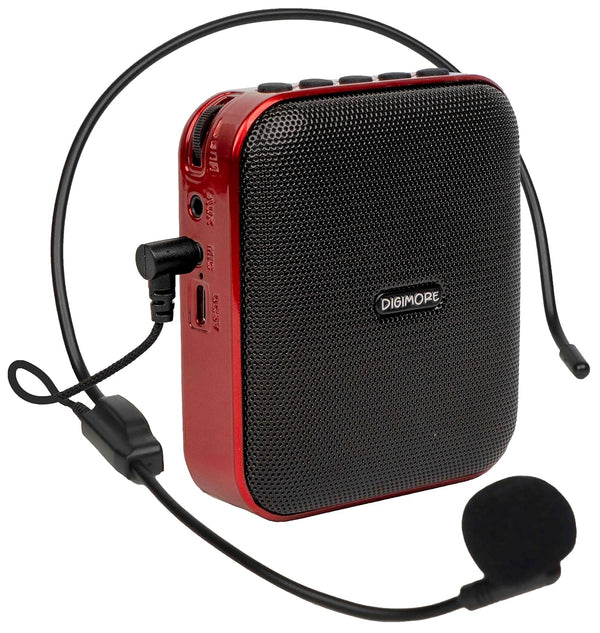 DIGIMORE D-1210 Bluetooth Voice Amplifier for Teachers | 10H Battery Life, and MP3 Support |10W Portable PA System with Headset Microphone for Tour Guides,Yoga,Fitness Instructors,Colleges (Red)