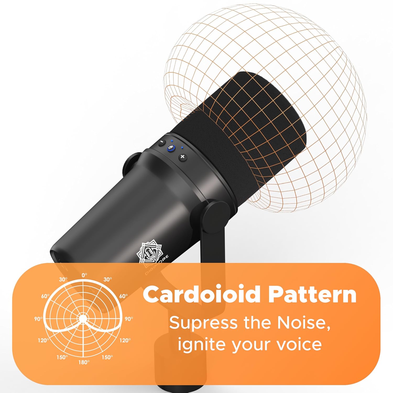 DIGIMORE Dynamic Podcast Microphone | USB/XLR Microphone kit for Streaming & Gaming | 24-Bit/192kHz Chip | Built-in Headphone Output | Mute Button, Gain Button (D-490)