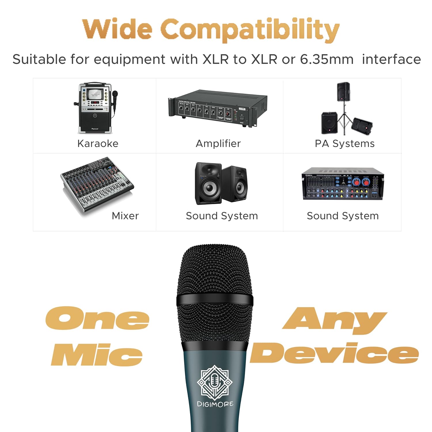 DIGIMORE Professional XLR Dynamic Microphone | Cardioid Pickup | for Vocals, Professional Studio & Live Performance (D-1030)