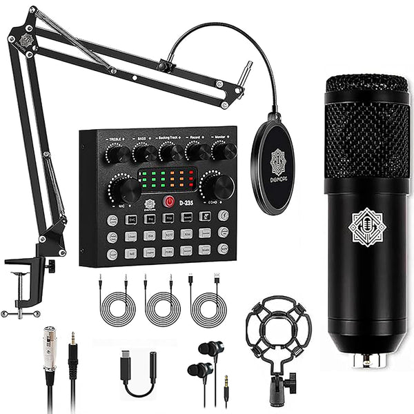 DIGIMORE Condenser Mic for Singing with V8 Sound Card | Condenser Microphone Kit | Voice Changer | Studio Recording Equipments Full Set, Voice Recorder Mic, Karaoke, Gaming, Podcast & Lecture (D-430)