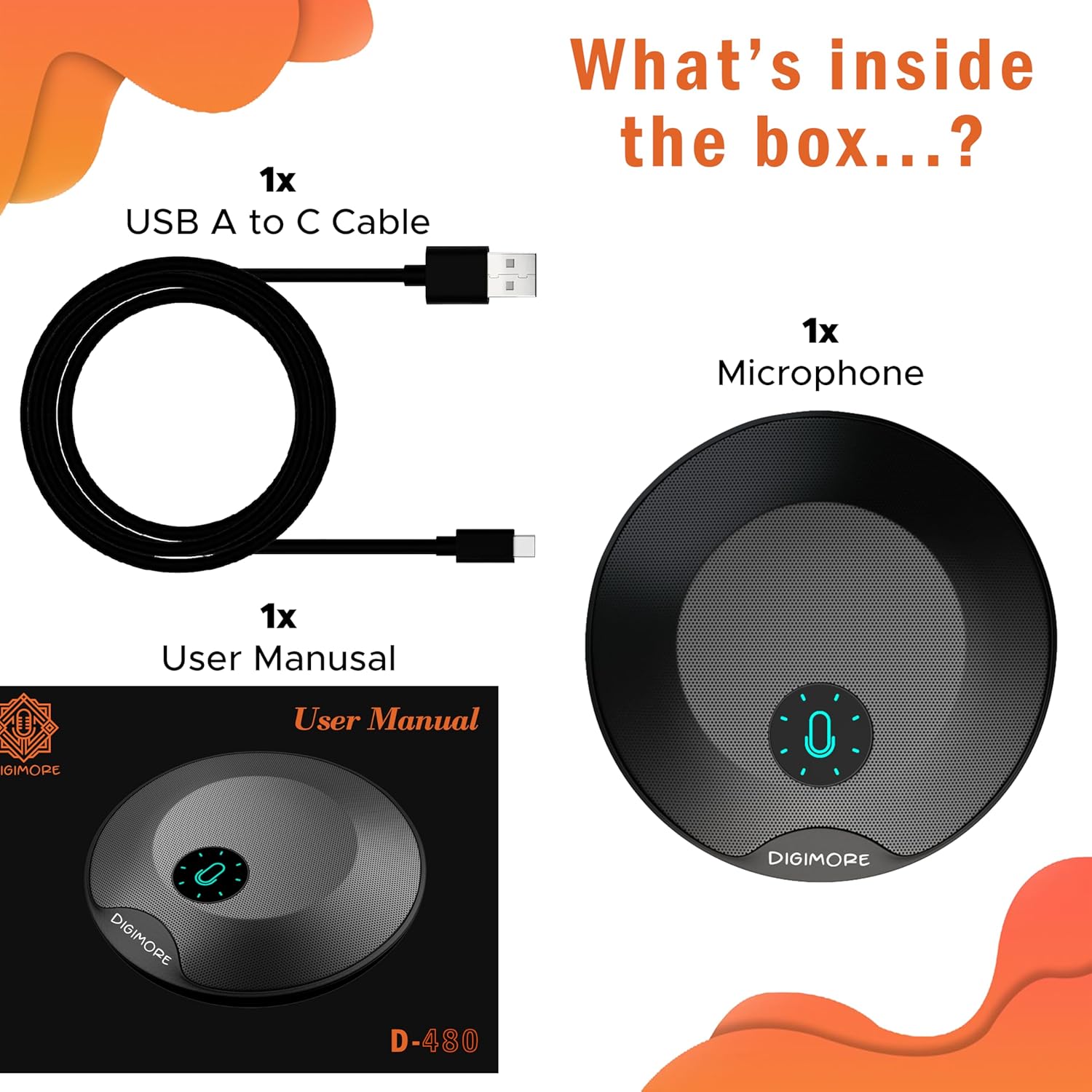 DIGIMORE D-480 USB Plug & Play Conference Mic for Mac OS & Windows | Conference, Recording, Skype, Online Class with Range Upto 5M | One Touch Mute Button & Light Indicator (NOT A Speaker)