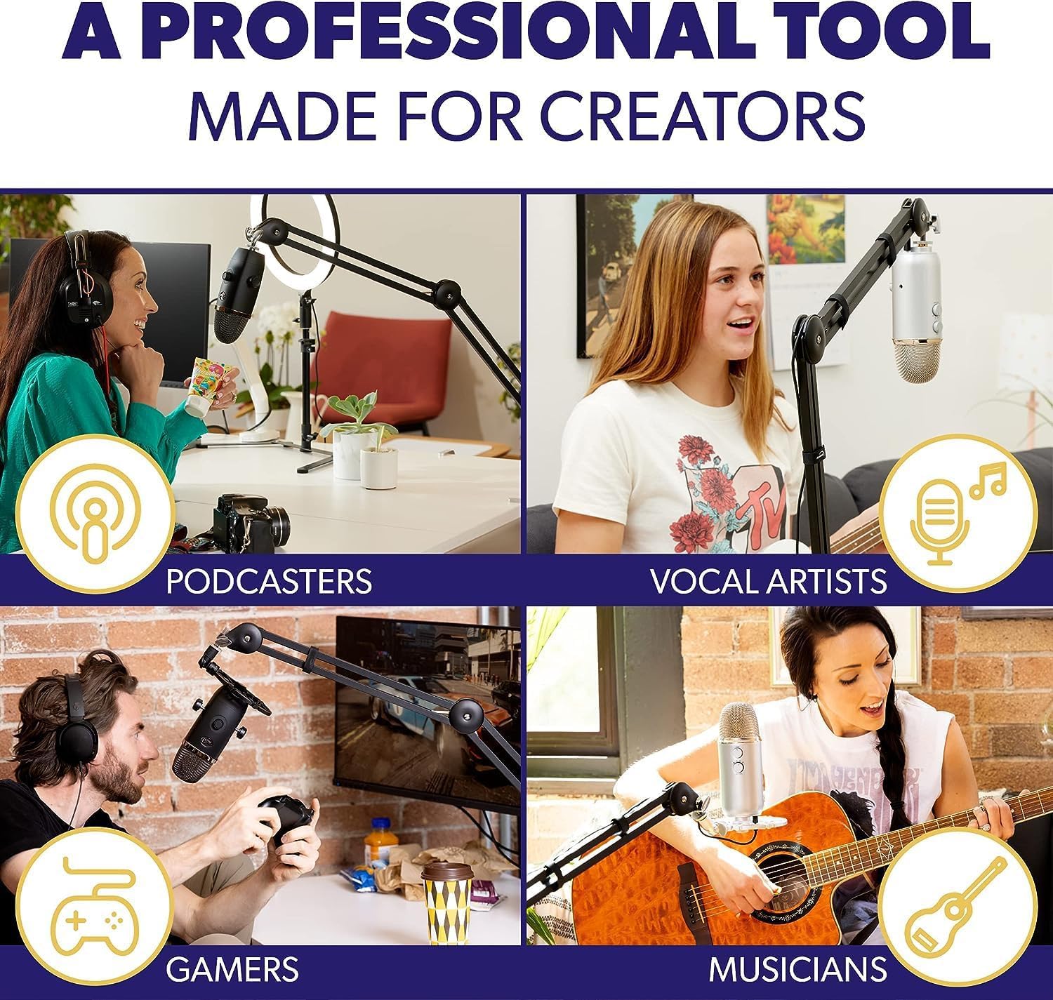 DIGIMORE Heavy Duty Microphone Stand - Adjustable Scissor Boom Arm With Suspension Holder and Mic Clip for Blue Yeti Snowball and Nano Dynamic & Condenser Mics (D-120)