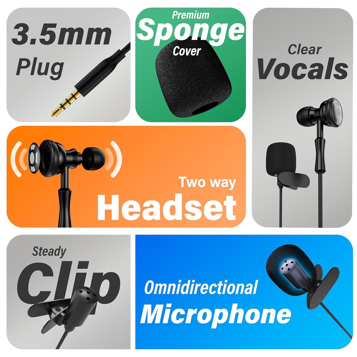 DIGIMORE Lavalier Microphone | Omnidirectional Clip-On Mic | Noise-Reduction Chip | Two-Way Headset | for Recording, Streaming & Online Meetings (D-470 3.5mm)