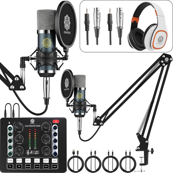 DIGIMORE Dual Condenser Microphone Kit for Singing with D-220 Sound Card | Studio Recording Equipments Full Set, Voice Recorder Mic, Karaoke, Gaming, Podcast & Lecture (D-442)