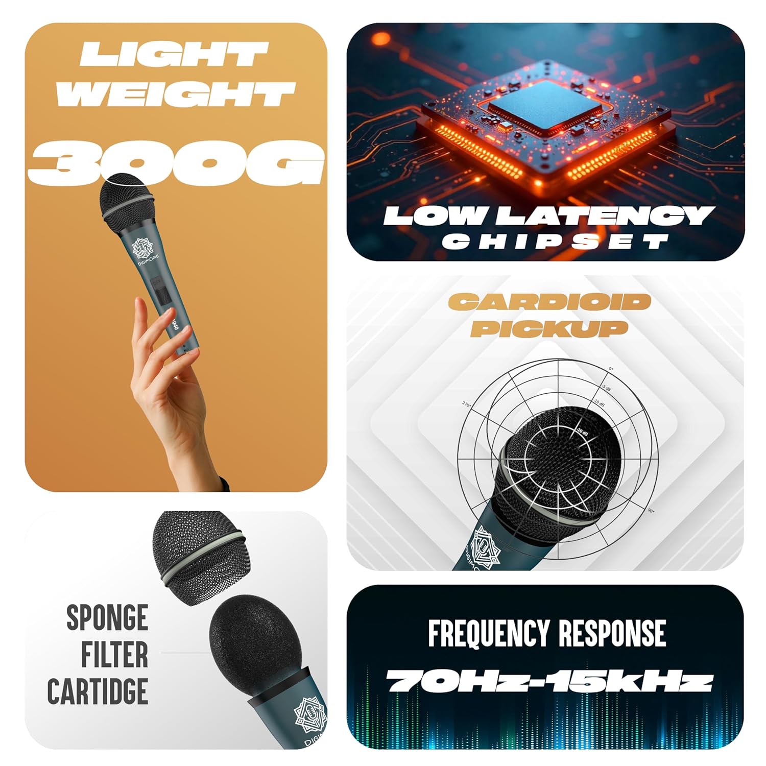 DIGIMORE Professional XLR Dynamic Microphone | Cardioid Pickup | for Vocals, Professional Studio & Live Performance (D-1040)