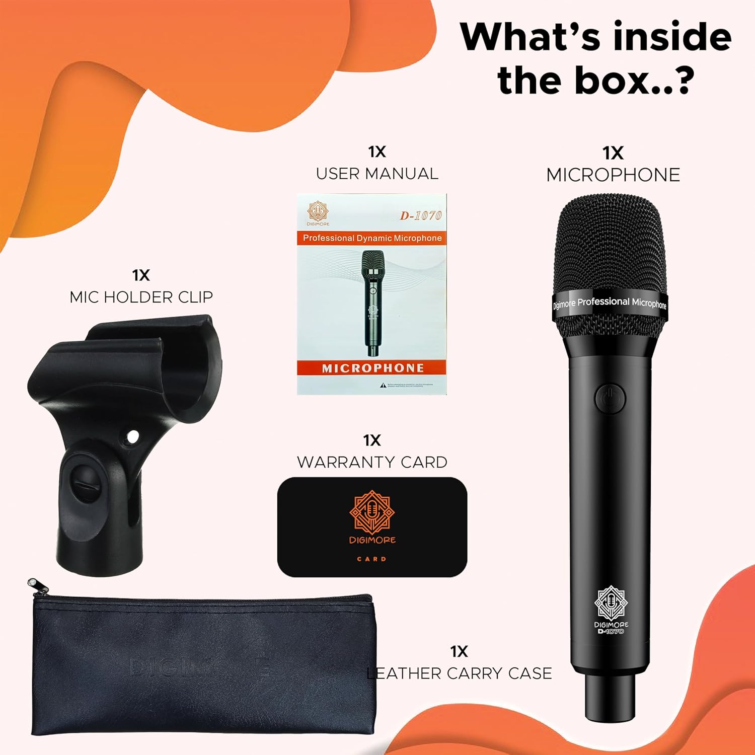 DIGIMORE Professional XLR Dynamic Microphone | Cardioid Pickup | Neodymium Capsule | 20ft XLR Cable & Mic Holder | Ideal for Singing, Recording, DJ & Live Performances (D-1070)