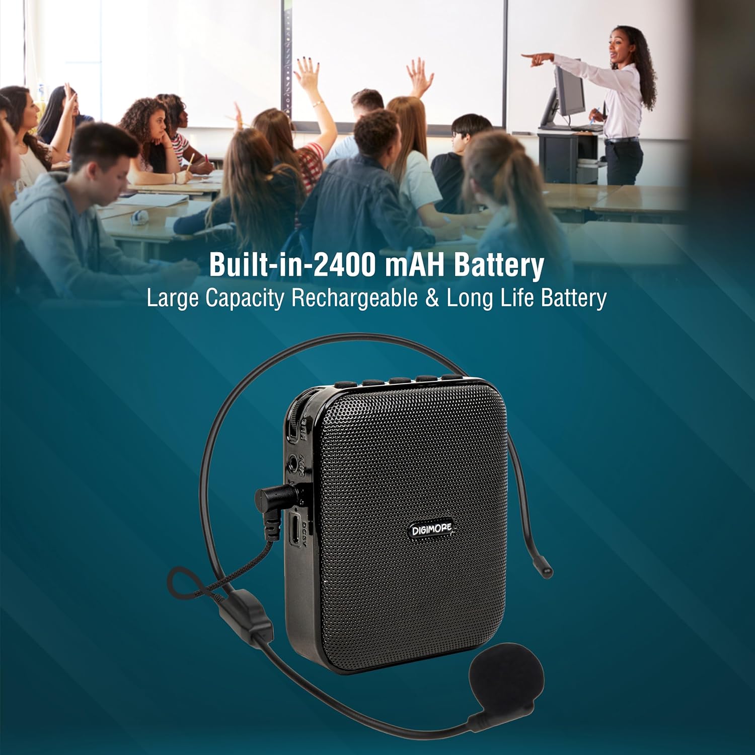 DIGIMORE D-1210 Bluetooth Voice Amplifier for Teachers | 10H Battery Life, and MP3 Support |10W Portable PA System with Headset Microphone for Tour Guides,Yoga,Fitness Instructors,Colleges (Red)