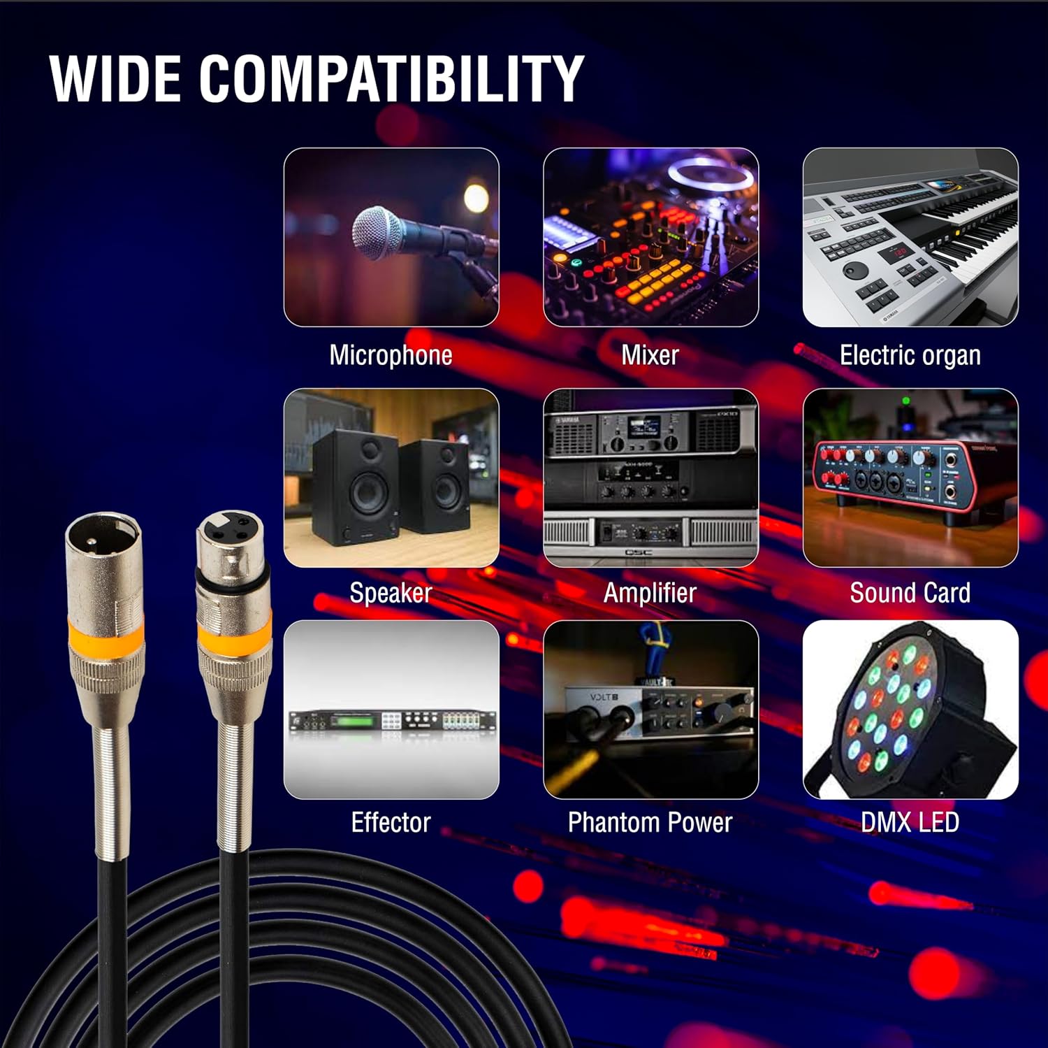 DIGIMORE 20 Feet 3 pin XLR Male to Female XLR Cable with Cable Tie for Microphone, Camera, DMX Lights (D-100)