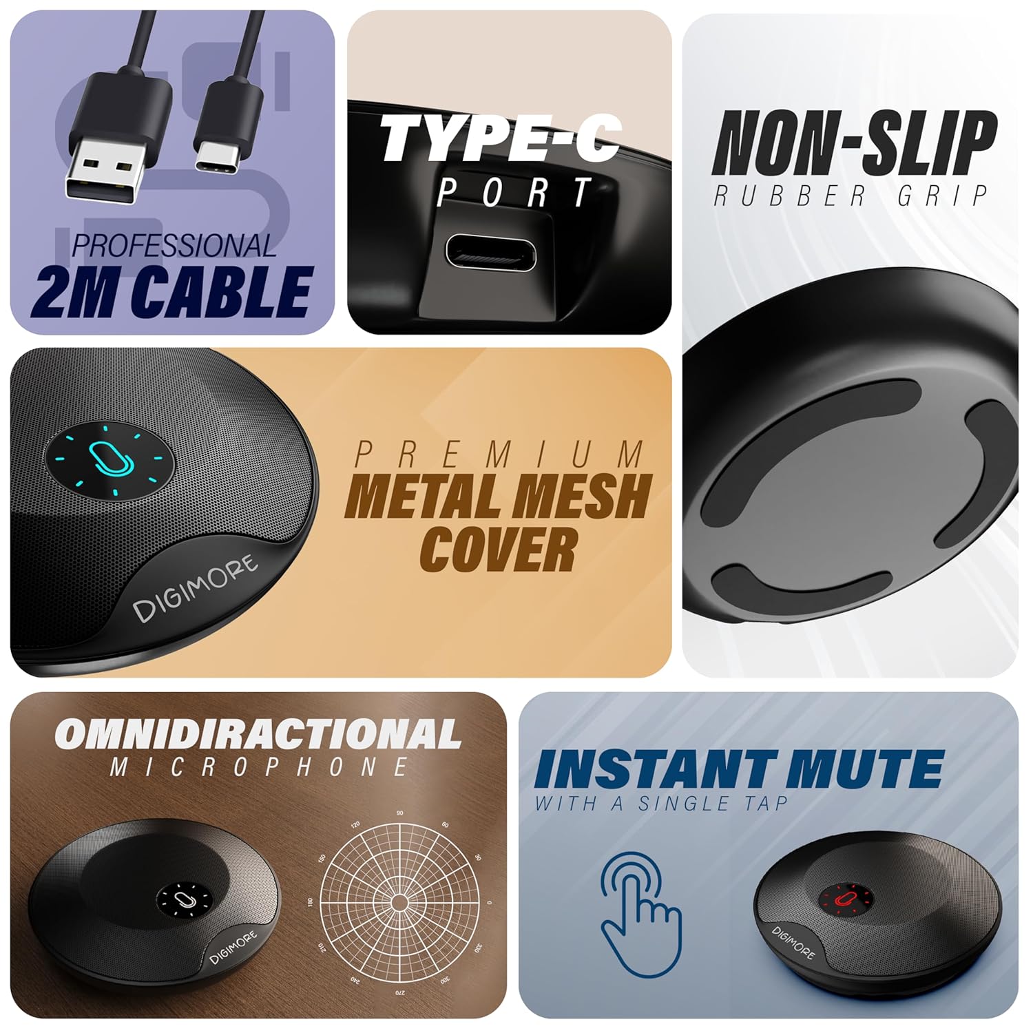 DIGIMORE D-480 USB Plug & Play Conference Mic for Mac OS & Windows | Conference, Recording, Skype, Online Class with Range Upto 5M | One Touch Mute Button & Light Indicator (NOT A Speaker)