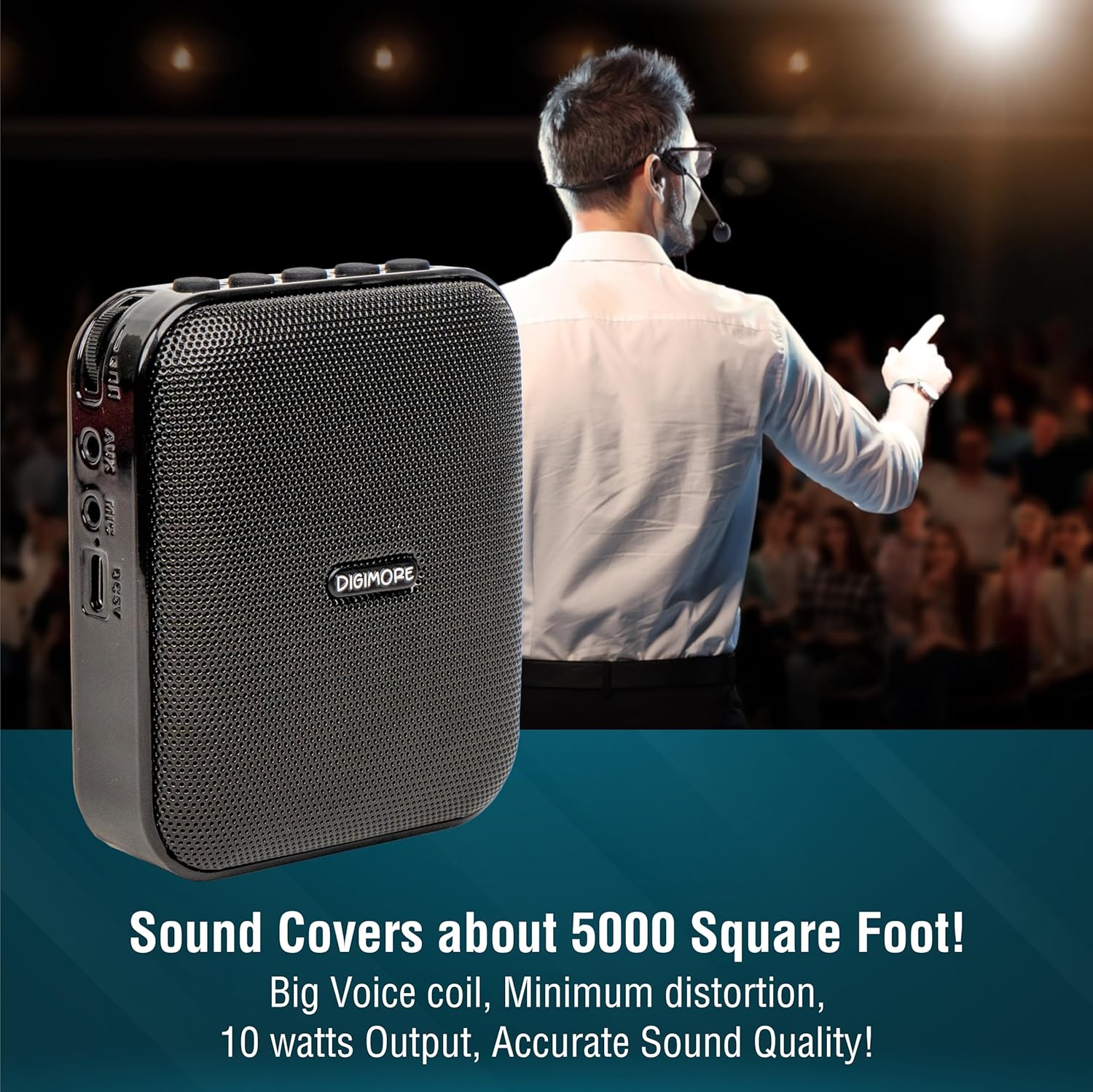 DIGIMORE D-1210 Bluetooth Voice Amplifier for Teachers | 10H Battery Life, and MP3 Support |10W Portable PA System with Headset Microphone for Tour Guides,Yoga,Fitness Instructors,Colleges (Red)