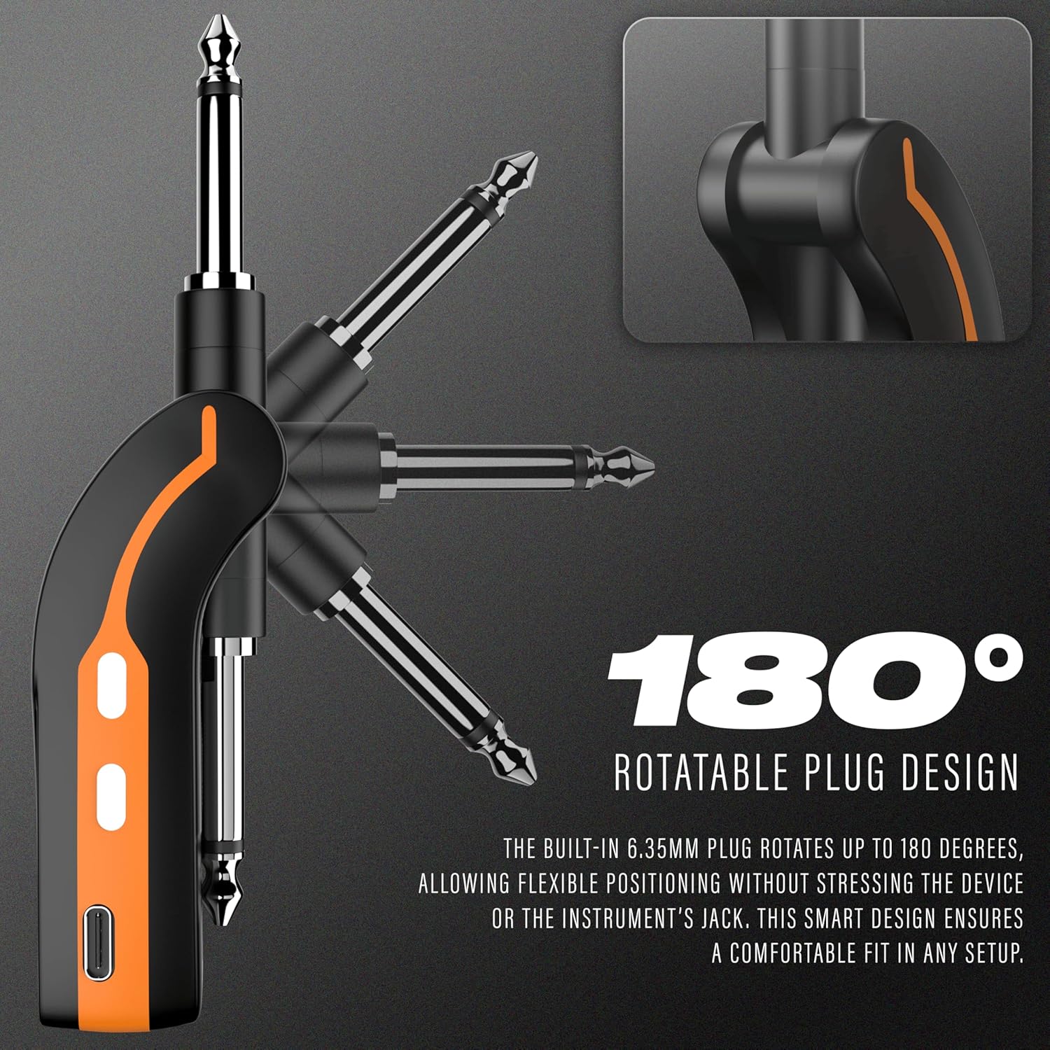 DIGIMORE UHF Wireless Guitar System | 5Hrs Playback | <5ms Latency | 100ft Range | 180° Rotatable Plug | 20Hz - 20KHz Frequency Response | Compatible with Amplifiers, Mixers & Guitar Amps (D-701)