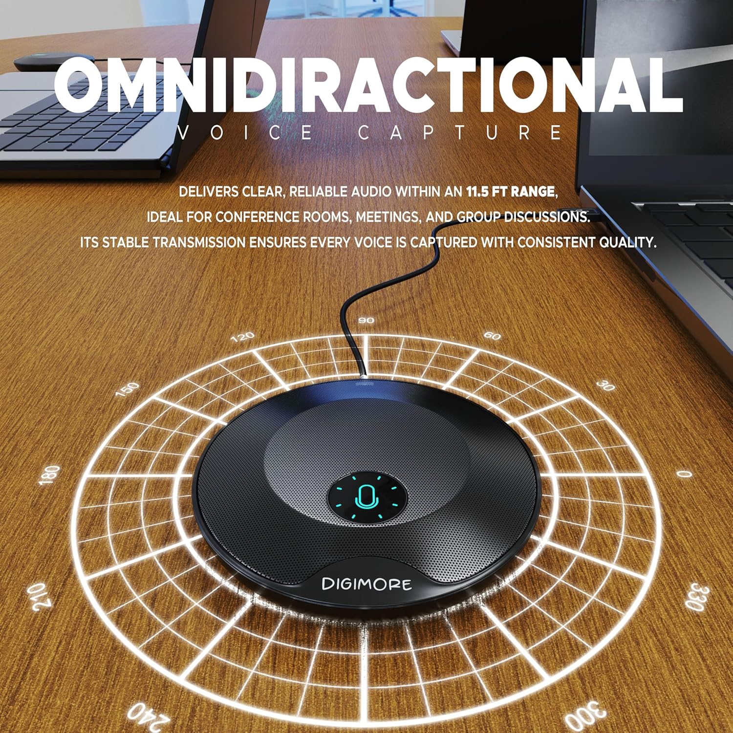 DIGIMORE D-480 USB Plug & Play Conference Mic for Mac OS & Windows | Conference, Recording, Skype, Online Class with Range Upto 5M | One Touch Mute Button & Light Indicator (NOT A Speaker)