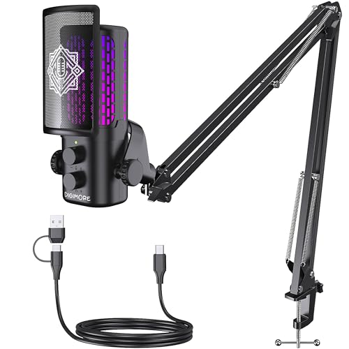 DIGIMORE USB Microphone System | Boom Arm Mic | 192kHz Sampling | Unidirectional | For Streaming, Podcast, Gaming & Recording | PC Compatible (D-530)