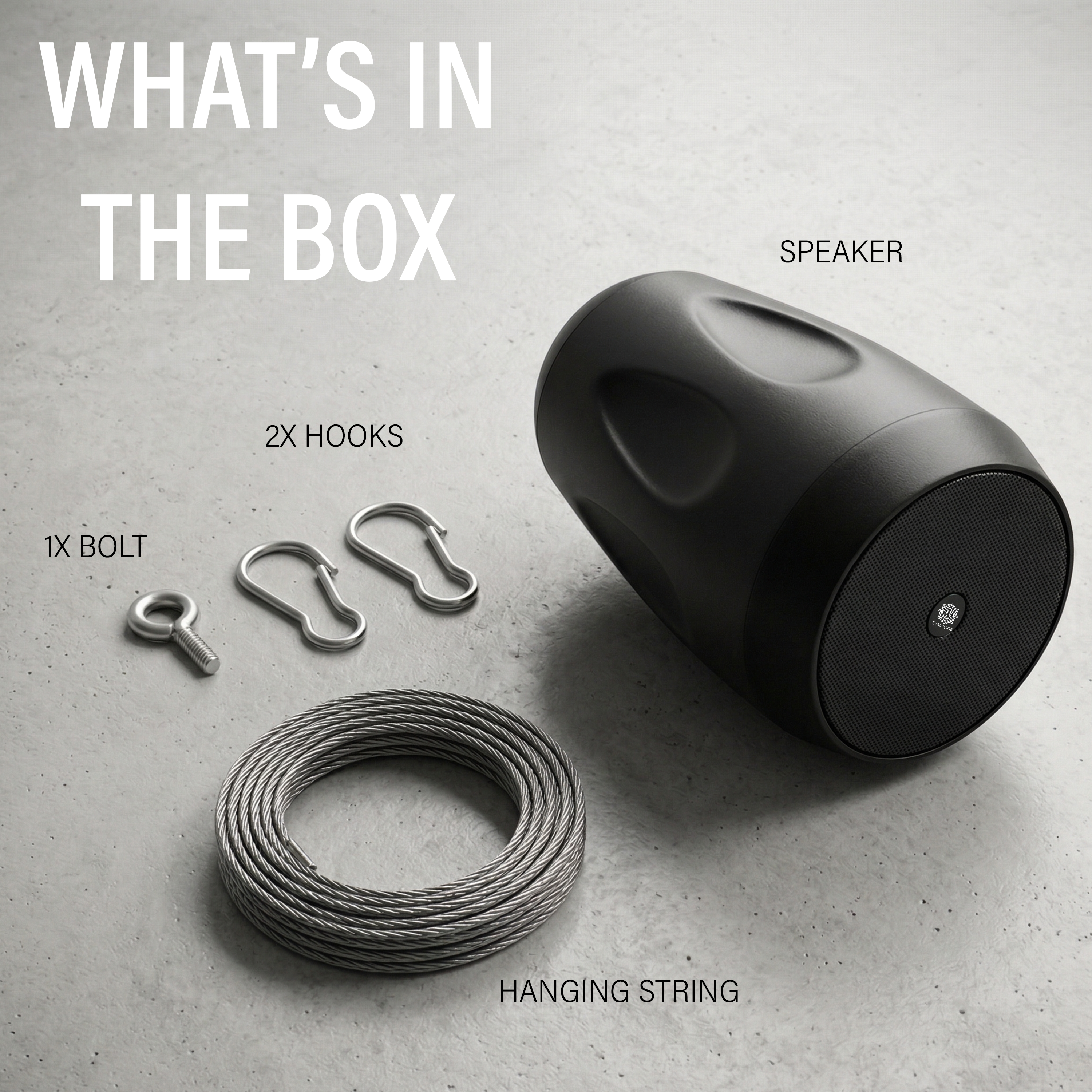 DIGIMORE 40W Hanging Speaker | 2-Way 8Ω Speaker | 6.5" Woofer + 1" Tweeter | Includes Clamp & Metal Cable | Metal Body & Weather-Resistant for Outdoors, Shops, Restaurants (DCS-6501)