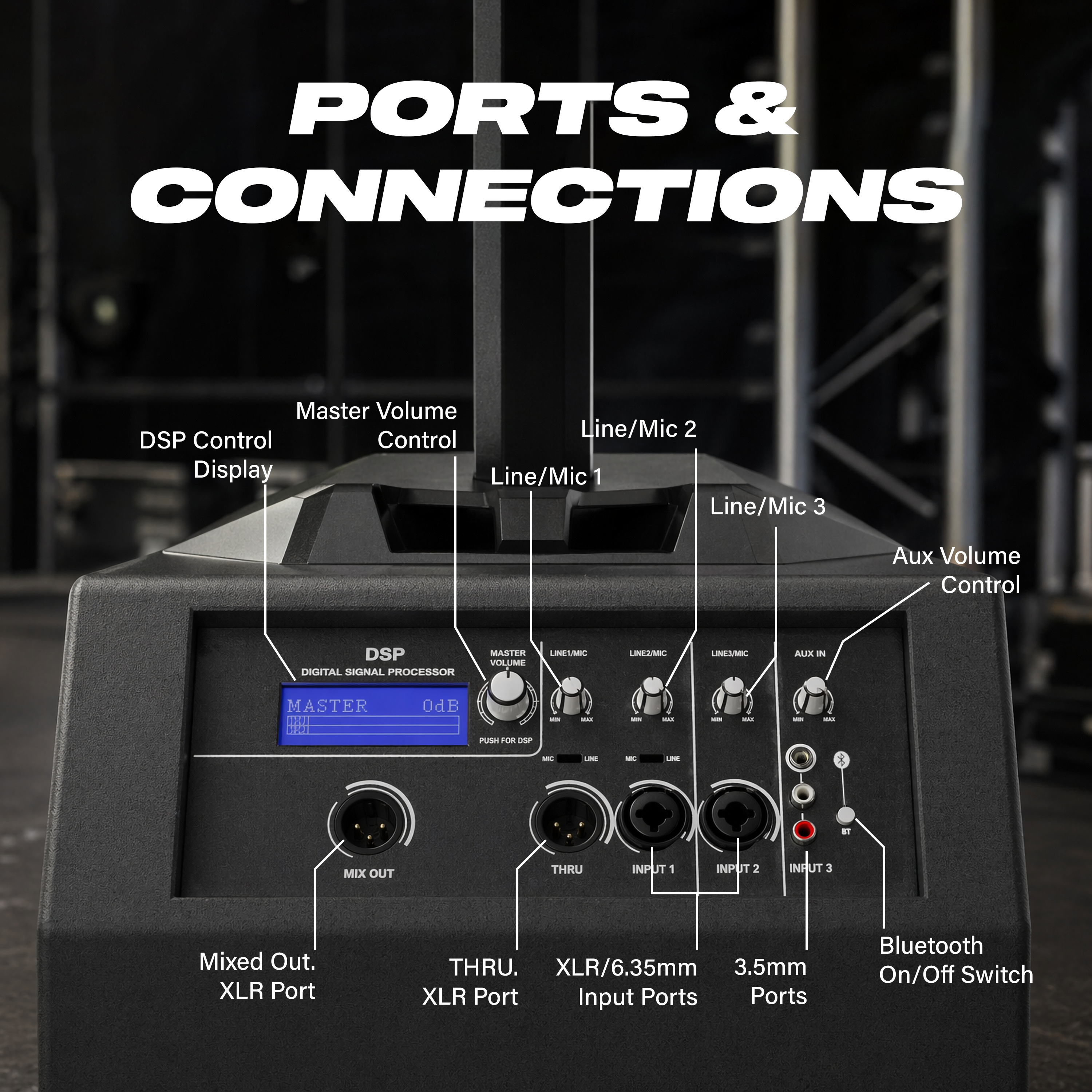 DIGIMORE 2800W Portable Column Line-Array with 15" Powered Subwoofer | Bluetooth v5.4 & TWS | 4 DSP Modes | 2 XLR/6.35mm Input Ports | Ideal for DJ, Live Events & Performances (DCL-15W)