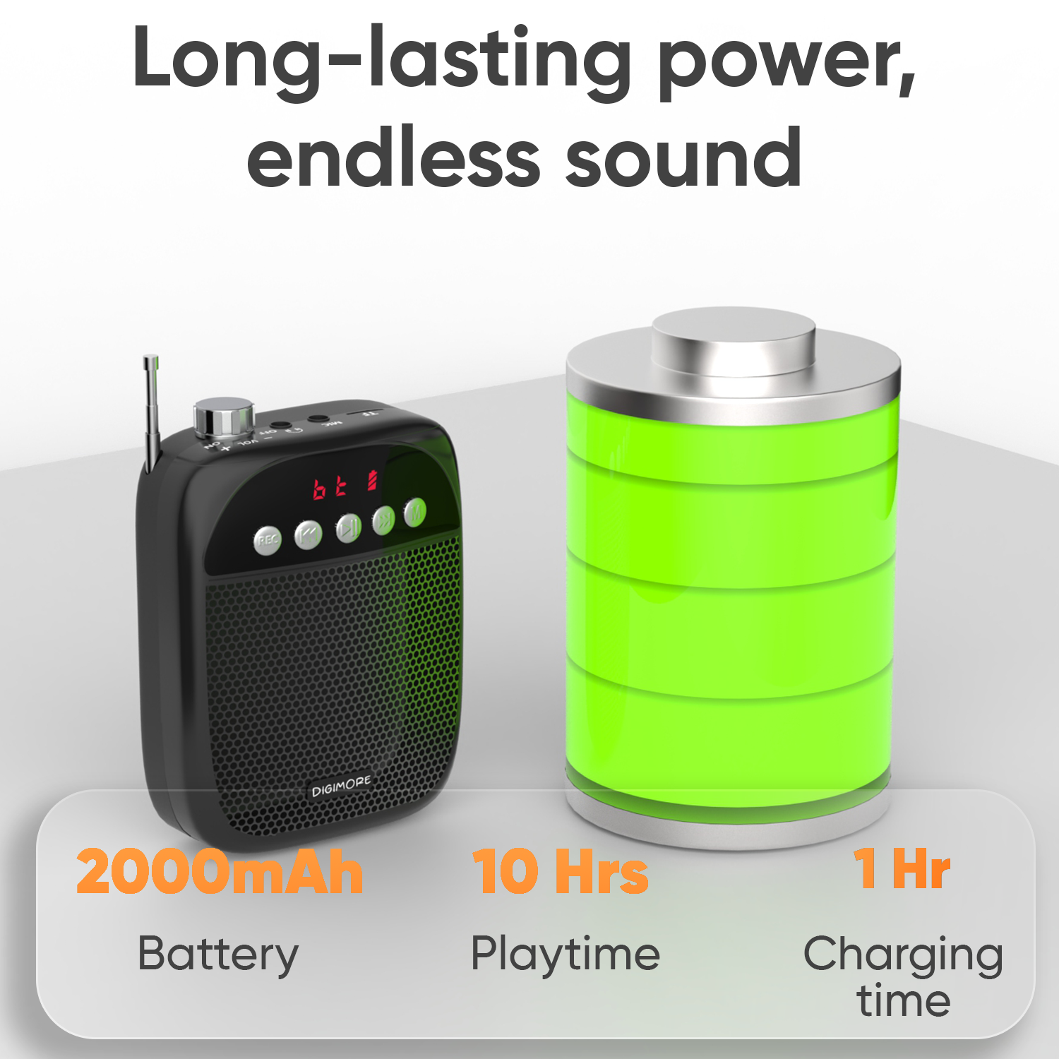 DIGIMORE Portable Voice Amplifier | 10W Loud Speaker w Head Mic | BT 5.0, USB MP3, FM, TF Card & Recording Feature | 10Hrs Battery Life | for Tour Guides, Yoga, Fitness Instructors, Colleges (D-1220)