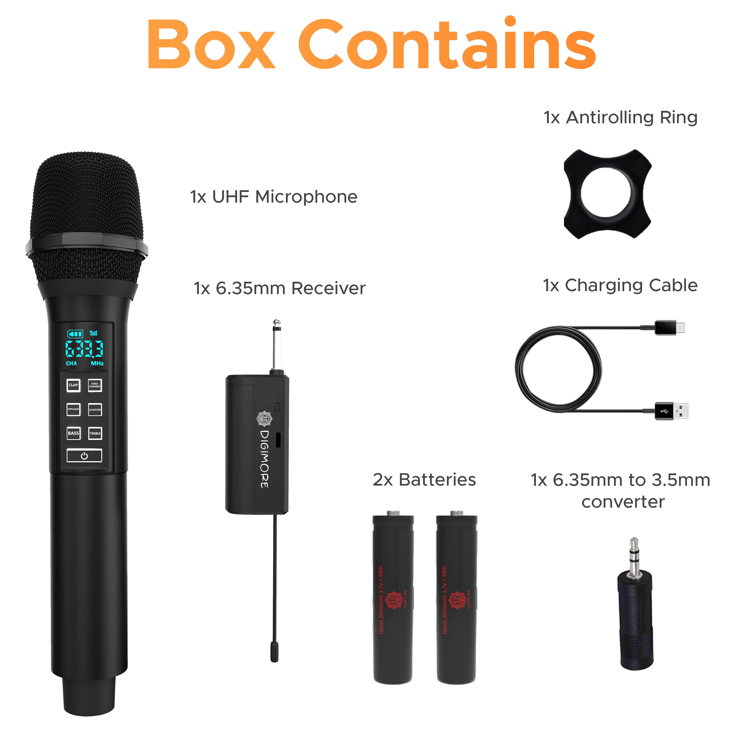 DIGIMORE UHF Wireless Microphone System with in-Built Sound Card | Voice Change, Echo, Bass Etc. | 150ft Range | for House Parties, Outdoor Party, Singing, Classroom (D-346)